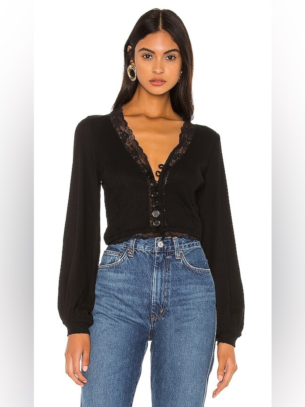 Free People Run With Me Cardi top Black lace